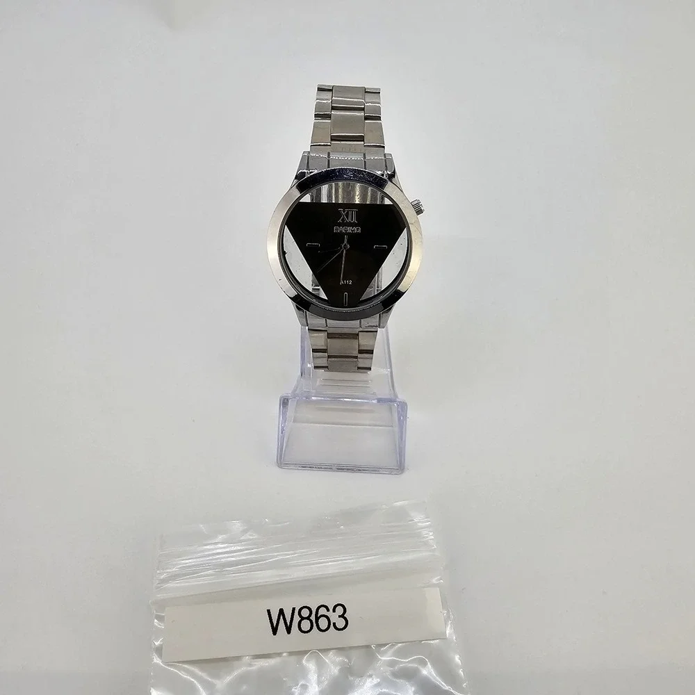 Men's Analog Watch 40MM Black Triangle Dial Gray Bracelet Band 7.50